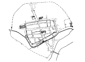 Ingolstadt um 1400. Zeichnung: Scheuerer