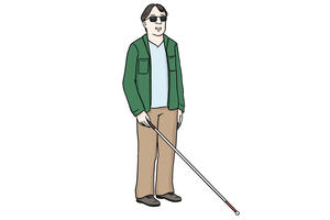 Bild vergrößern: Mann mit Blindenstock