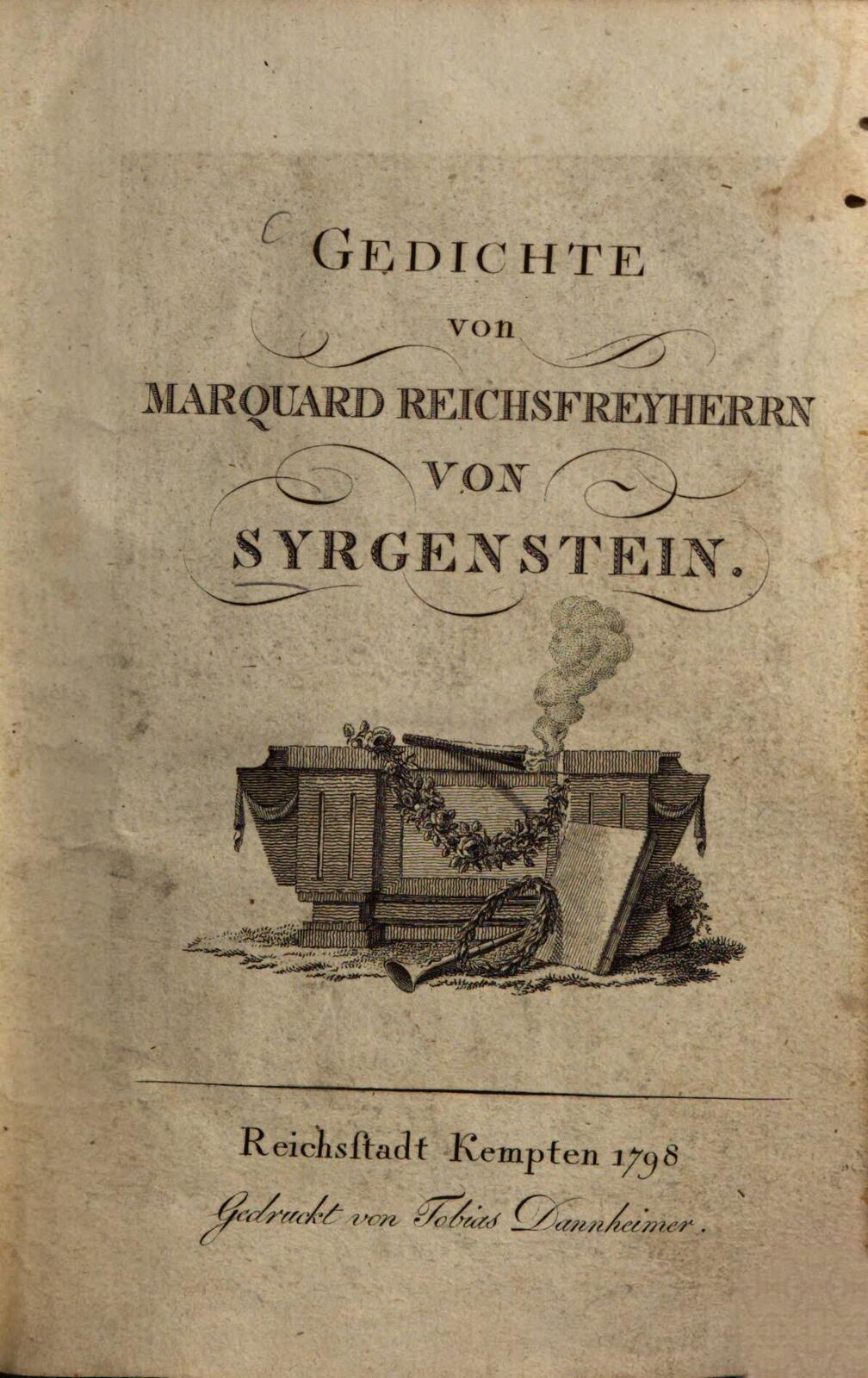 Marquard Syrgenstein - Titelseite Gedichtband