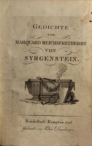 Bild vergr&ouml;&szlig;ern: Marquard Syrgenstein - Titelseite Gedichtband
