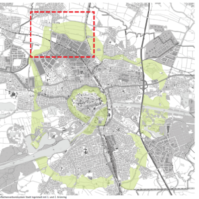 Lage des Max-Emanuel-Parks im 2. Gr&uuml;nring der Stadt Ingolstadt