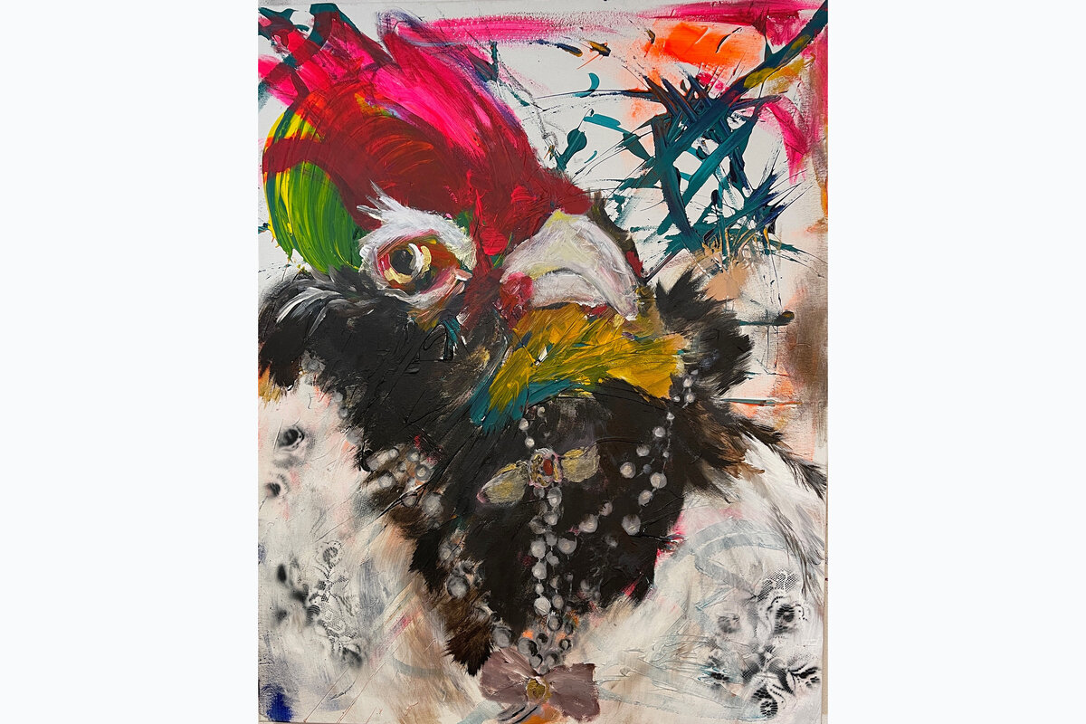 Elisabeth A. Jung: Perlhuhn (Acryl auf Leinwand, 2021)