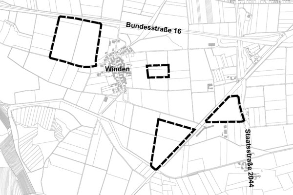 Bild vergr��ern: vorhabenbezogener Bebauungs- und Gr�nordnungsplan Nr. 935 - "Solarpark Winden s�dlich B 16"Verfahrensstand: �ffentliche Auslegung
