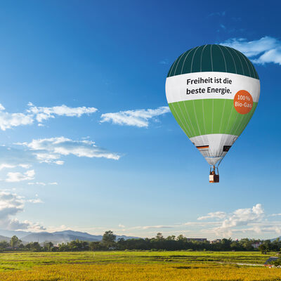 Bild vergr&ouml;&szlig;ern: Hei&szlig;luftballon mit 100% Biogas (gerade in der Entwicklung)