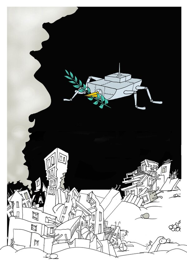 Bild vergr&ouml;&szlig;ern: Gewinnerbild des &raquo;Preises der Stadt Ingolstadt&laquo; im Jahr 2025 des serbischen Karikaturisten Zoran Mihajlovic 