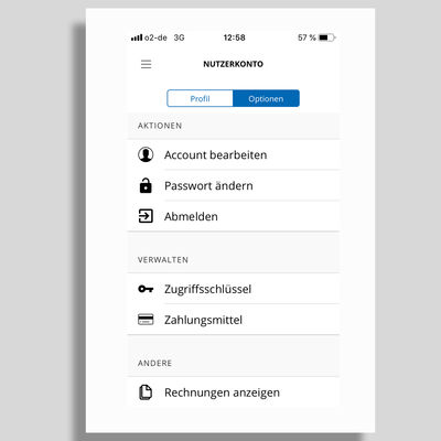 Bild vergrößern: SWI e-motion-App - Nutzerkonto