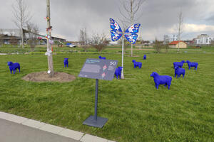 Bild vergrößern: Vielfalter und blaue Schafe auf der Landesgartenschau