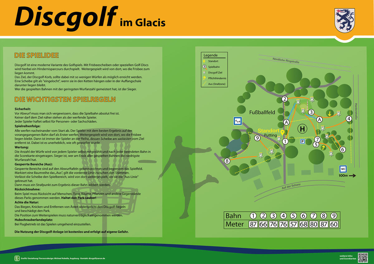 Informationstafel Discgolf Parcours im Glacis